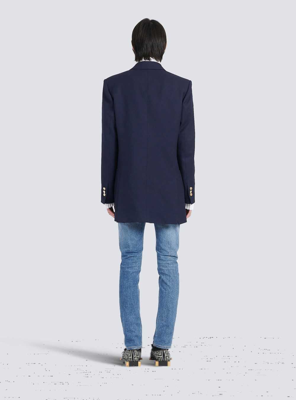 Balmain Twill Blazer With Double-breasted Silver-tone Buttoned Fastening Navy | PJQFEXS-81