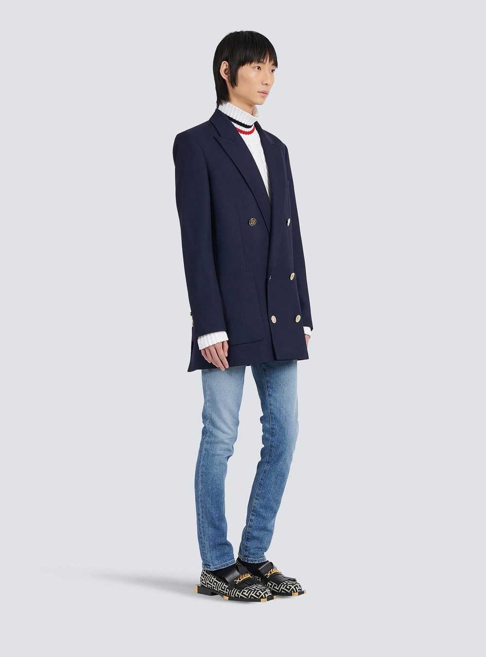 Balmain Twill Blazer With Double-breasted Silver-tone Buttoned Fastening Navy | PJQFEXS-81