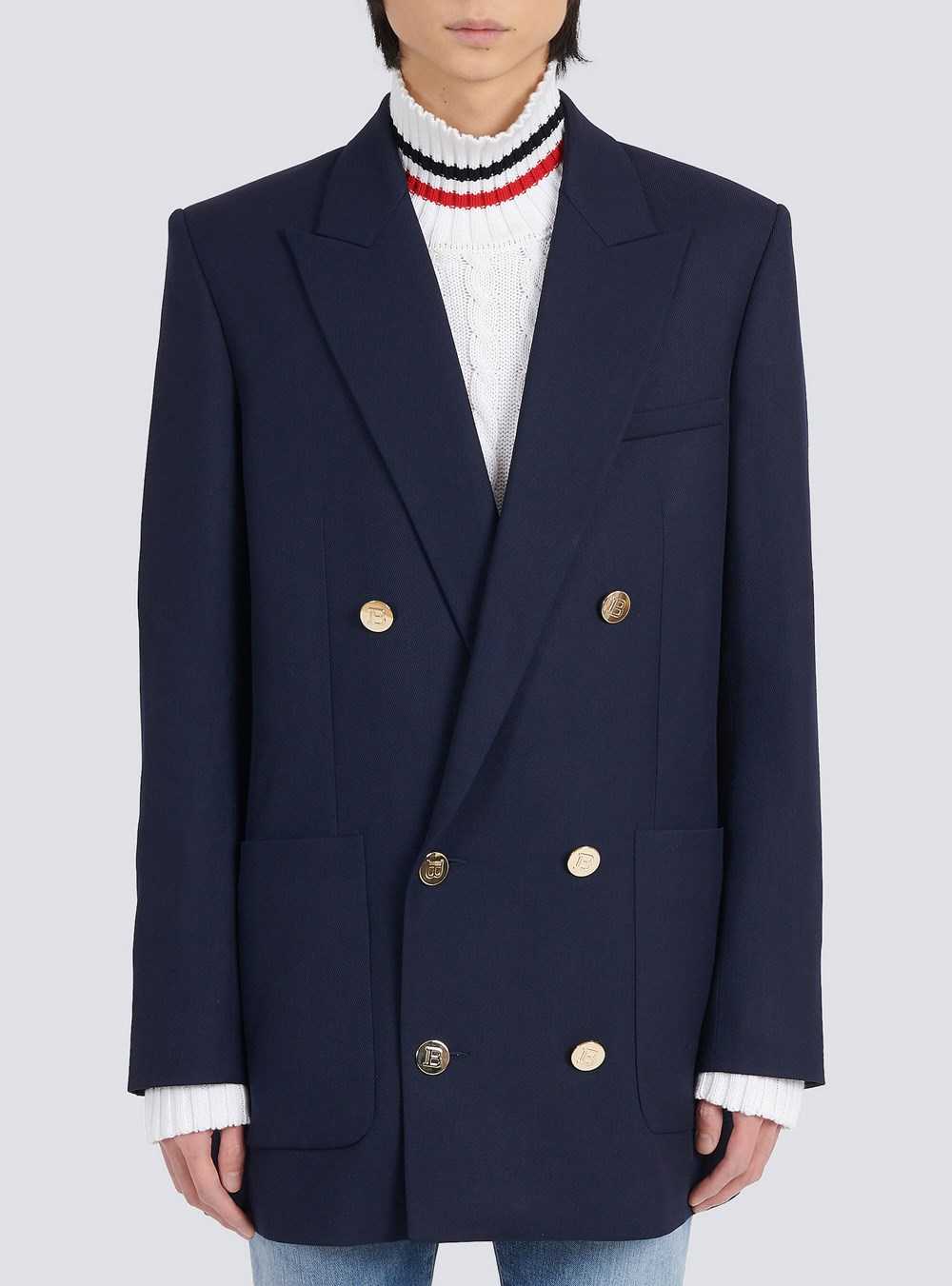 Balmain Twill Blazer With Double-breasted Silver-tone Buttoned Fastening Navy | PJQFEXS-81