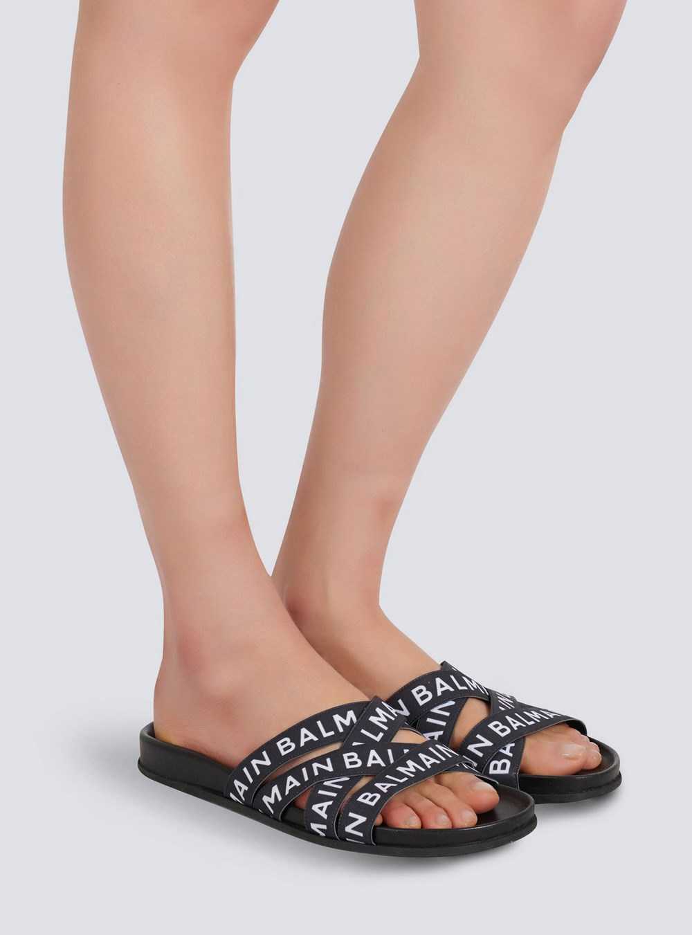 Balmain Union Flip Flops With Balmain Logo Print Black | TDFNVCA-94