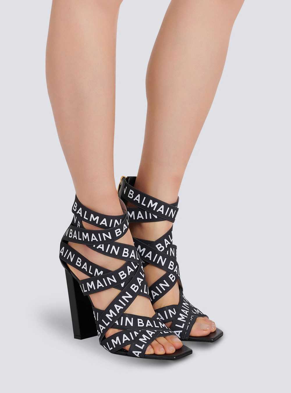 Balmain Union Sandals With Balmain Logo Print Black | CUNWISF-38