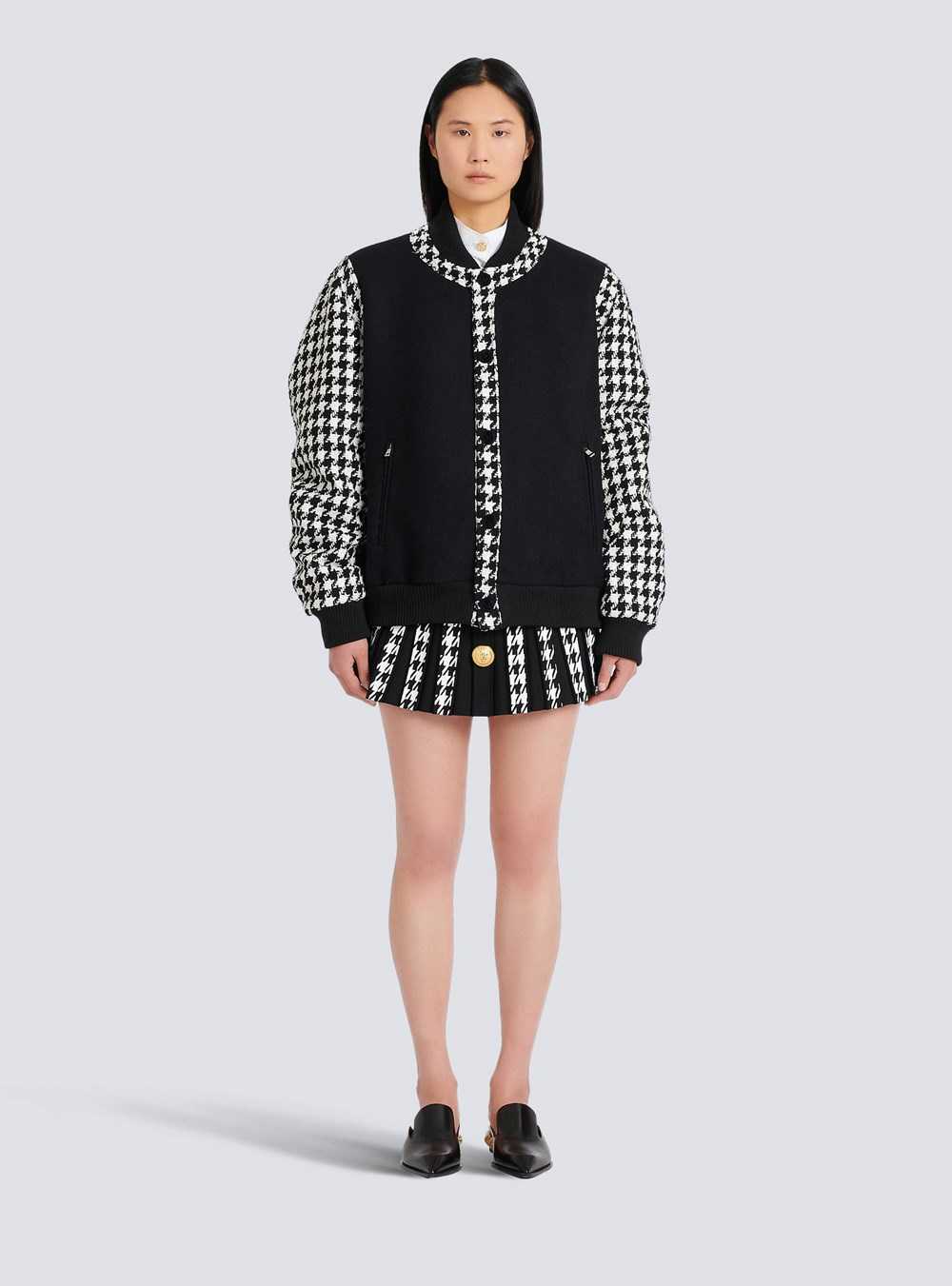 Balmain Unisex - Bomber Jacket With Houndstooth Pattern Black | AVIQRDE-16