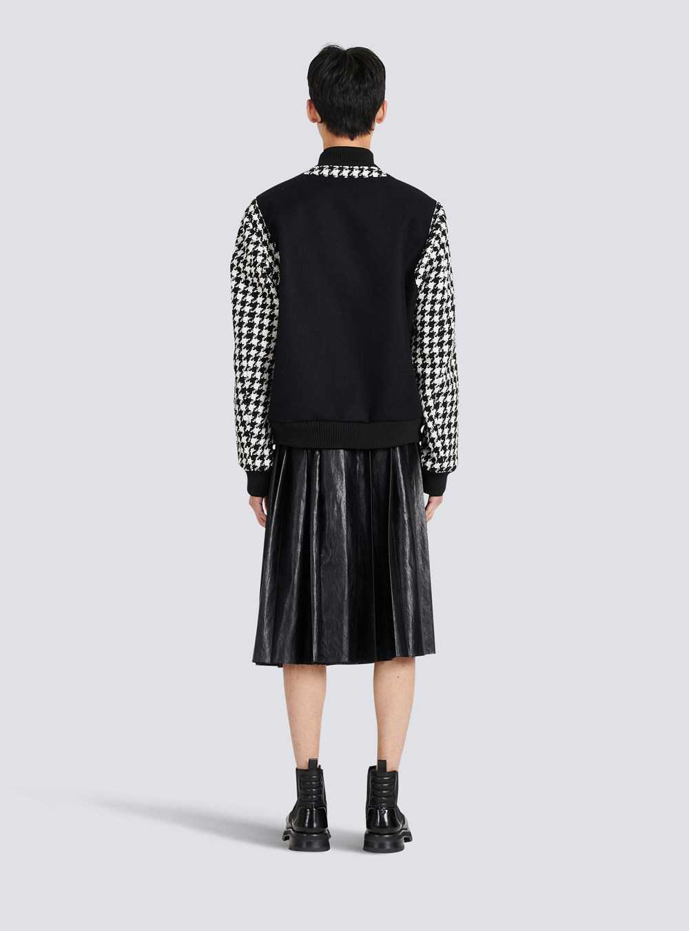 Balmain Unisex - Bomber Jacket With Houndstooth Pattern Black | AVIQRDE-16