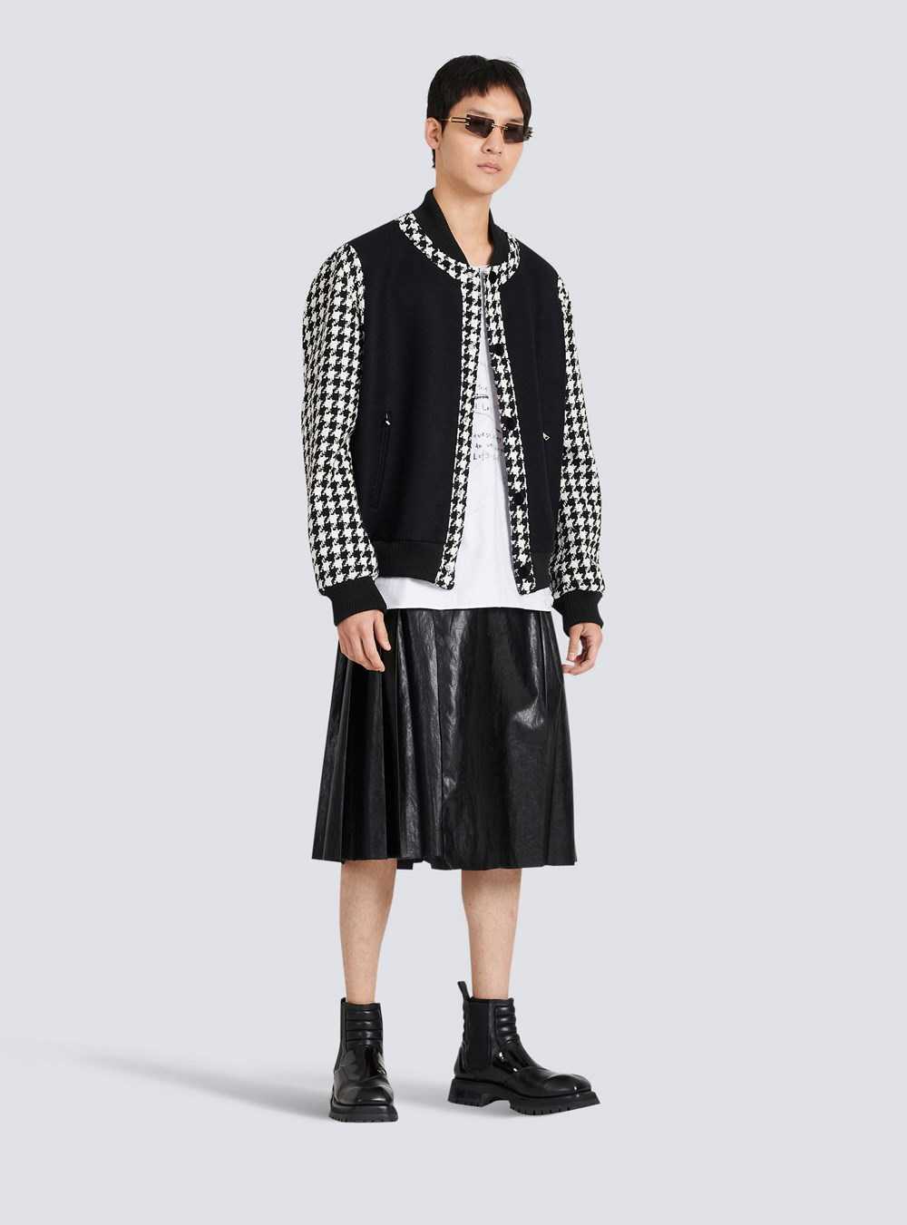 Balmain Unisex - Bomber Jacket With Houndstooth Pattern Black | AVIQRDE-16