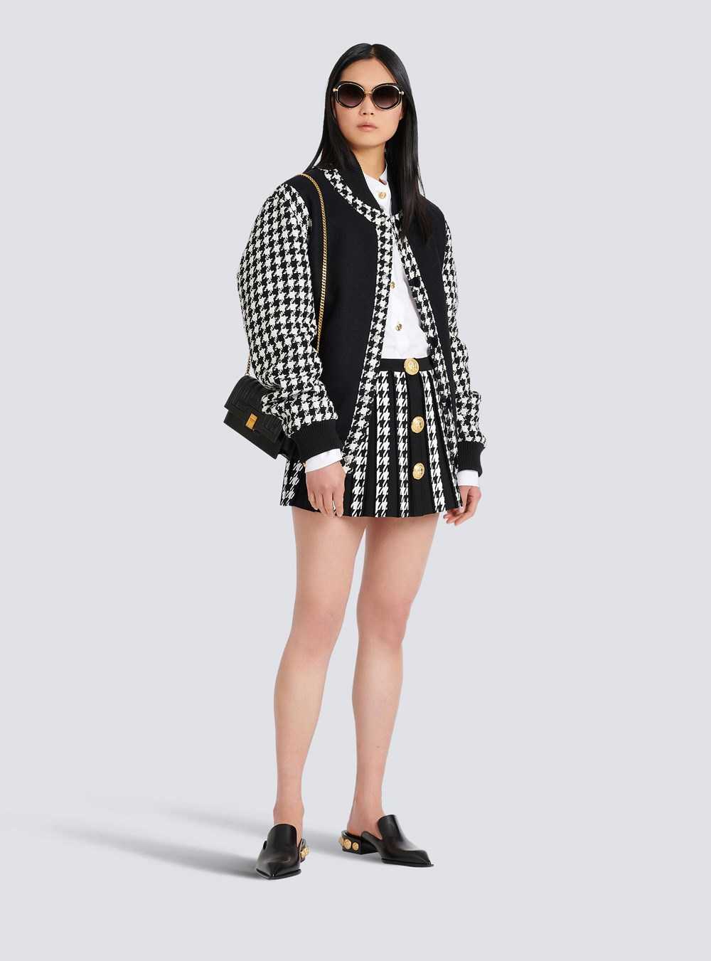 Balmain Unisex - Bomber Jacket With Houndstooth Pattern Black | VSTKGBH-27