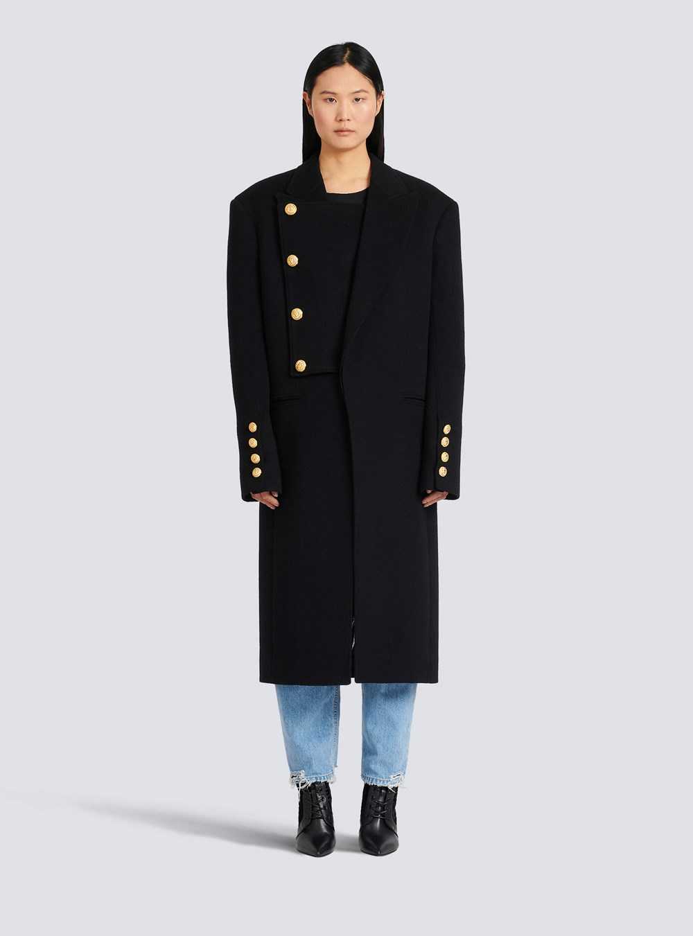 Balmain Unisex - Four-button Wool Coat With Detachable Inset Jacket Black | DNOXEKM-38