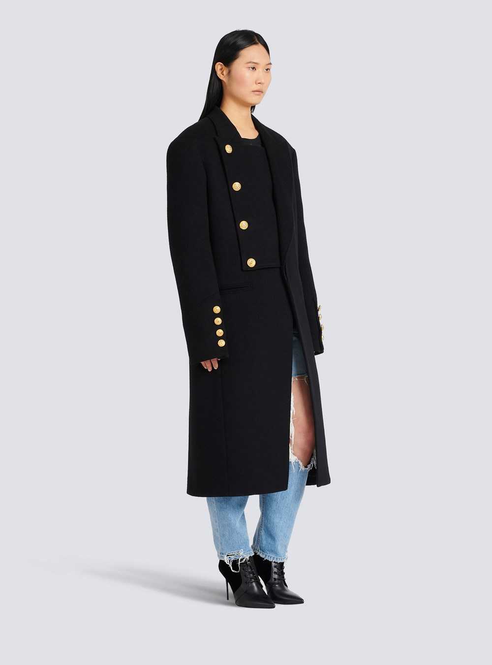 Balmain Unisex - Four-button Wool Coat With Detachable Inset Jacket Black | DNOXEKM-38