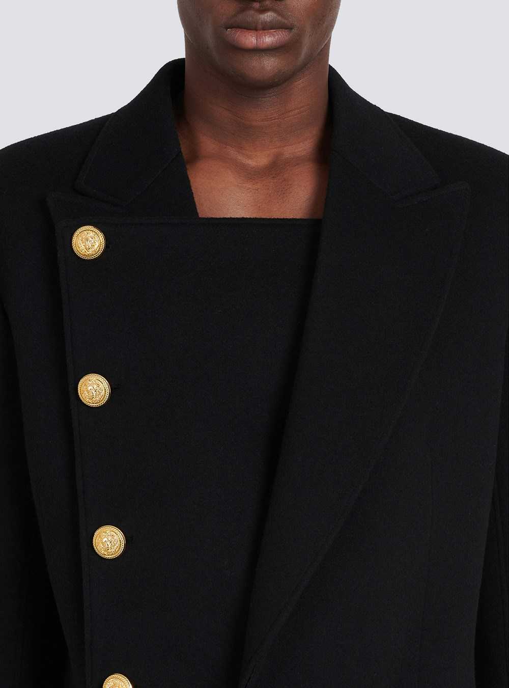 Balmain Unisex - Four-button Wool Coat With Detachable Inset Jacket Black | DNOXEKM-38