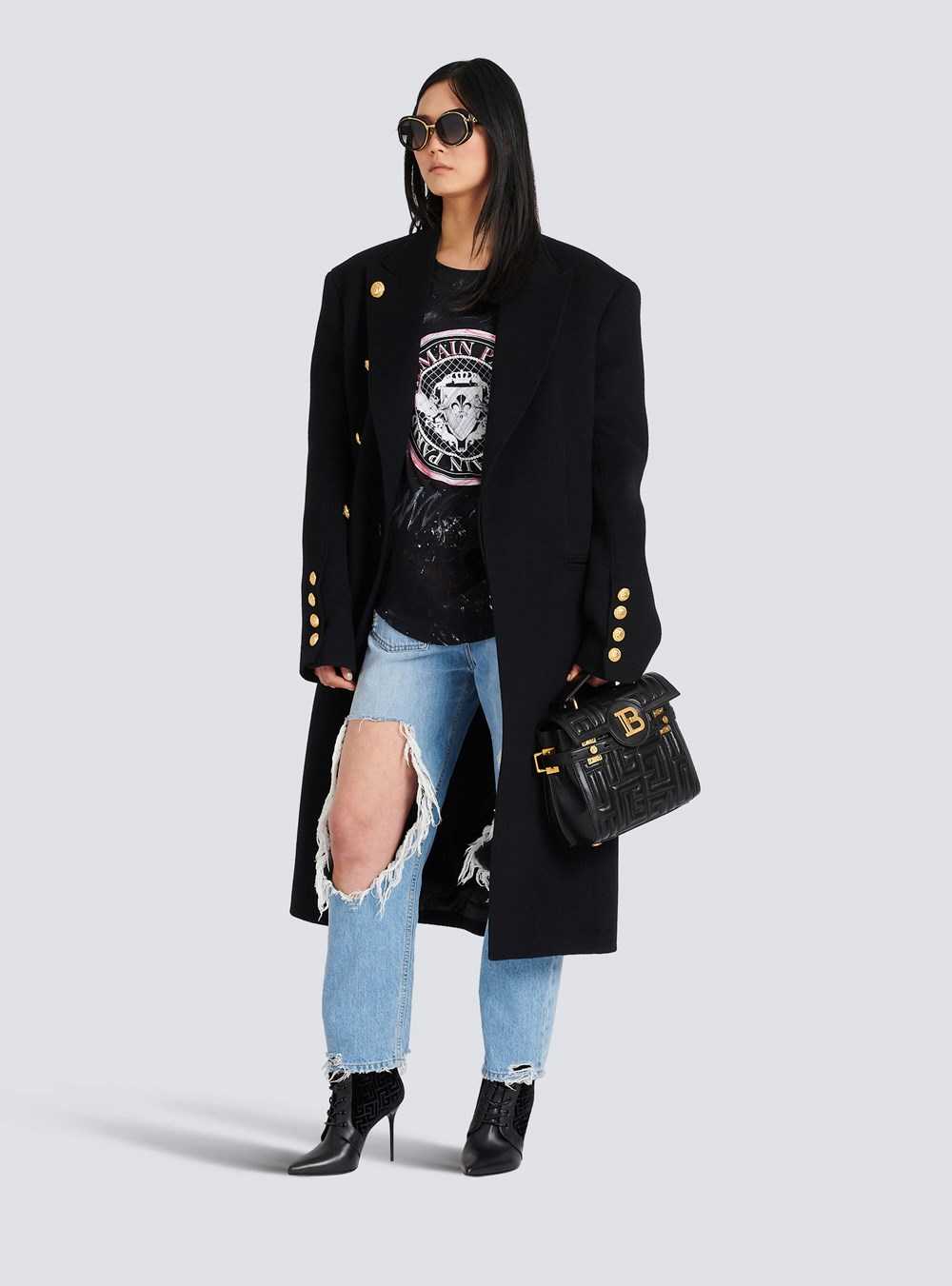 Balmain Unisex - Four-button Wool Coat With Detachable Inset Jacket Black | NTSYJEX-01