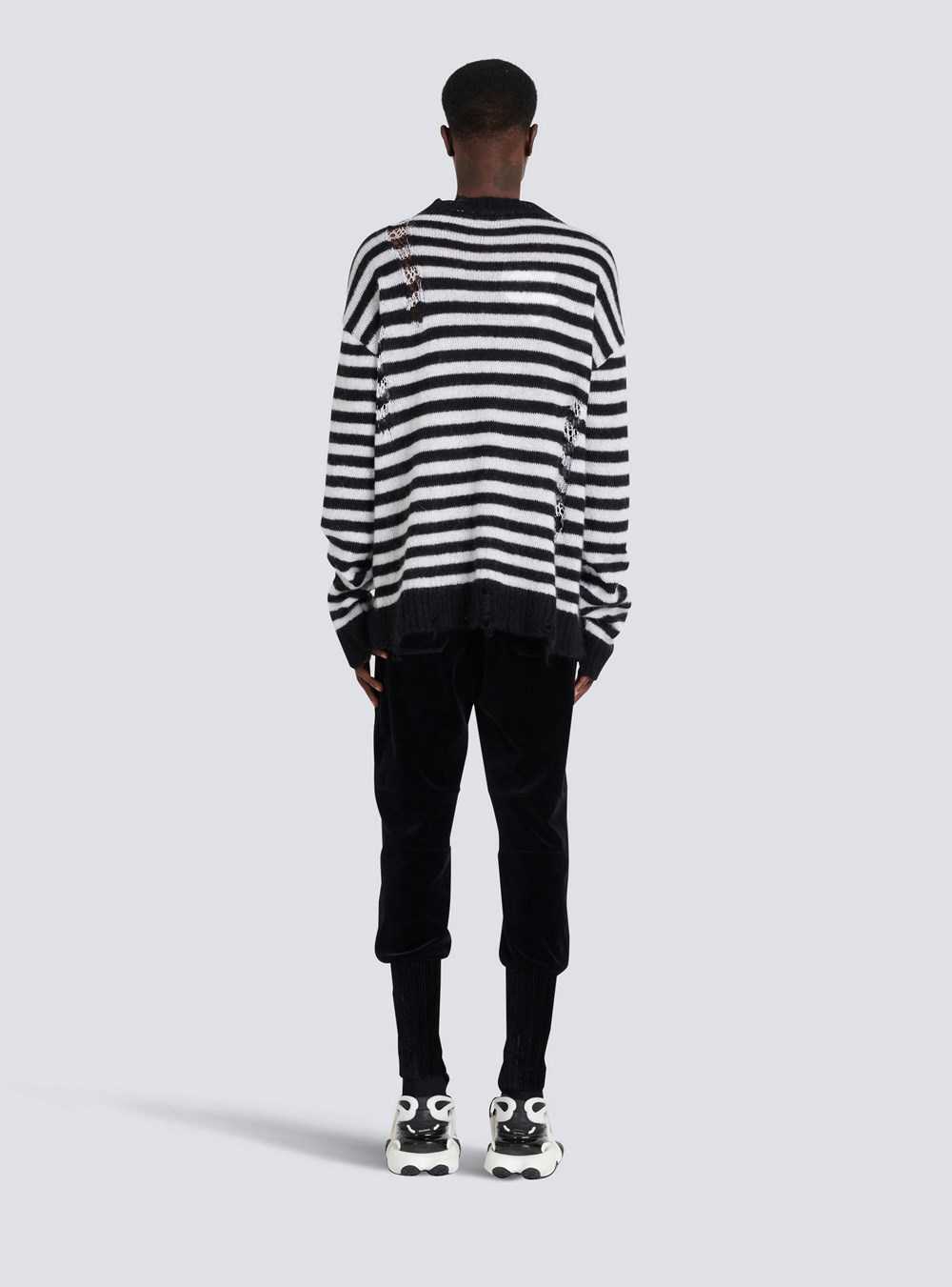 Balmain Unisex - Ripped Knit Nautical Sweater With Brooches Black | BJZWHIV-02