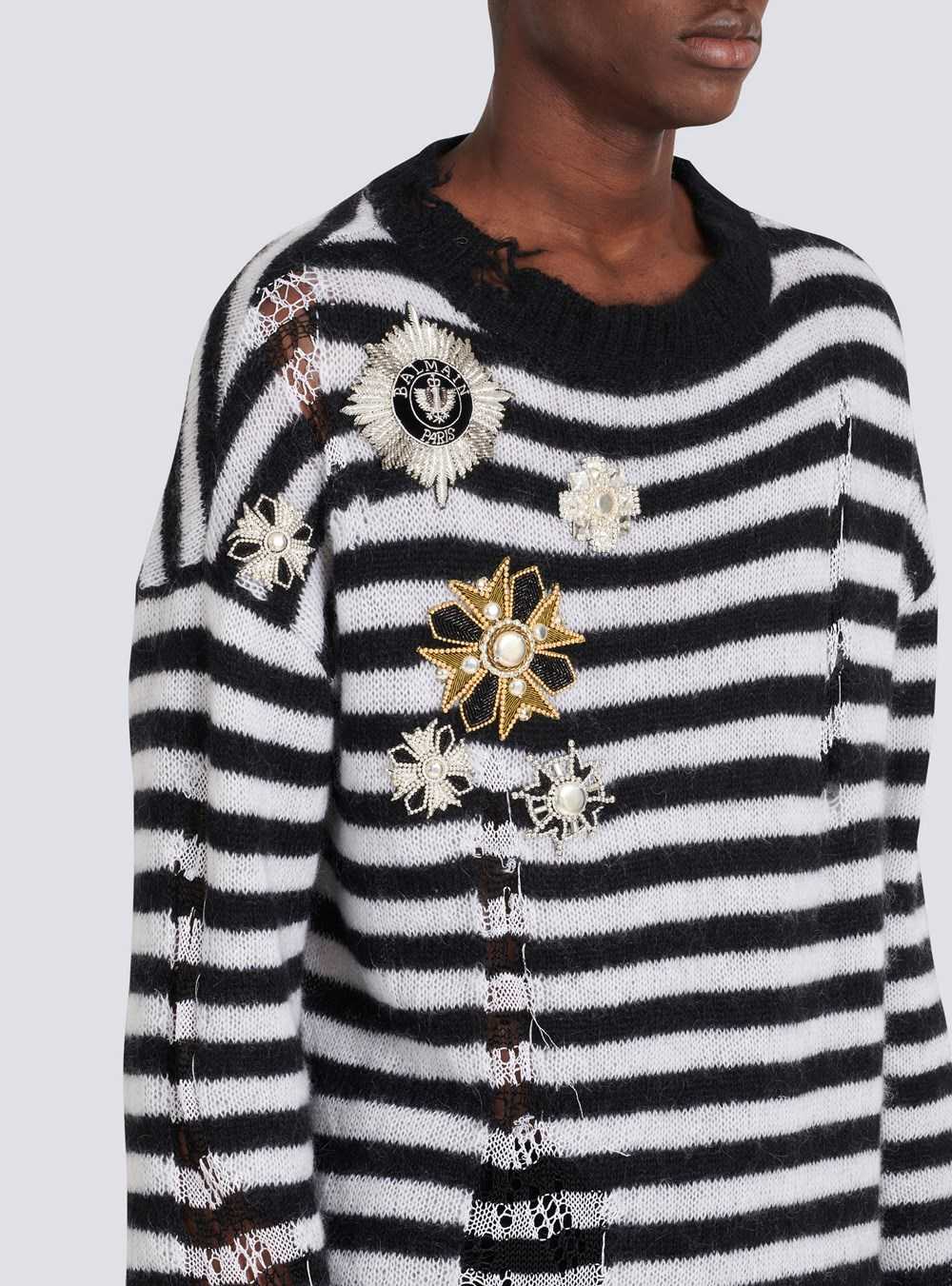 Balmain Unisex - Ripped Knit Nautical Sweater With Brooches Black | BJZWHIV-02