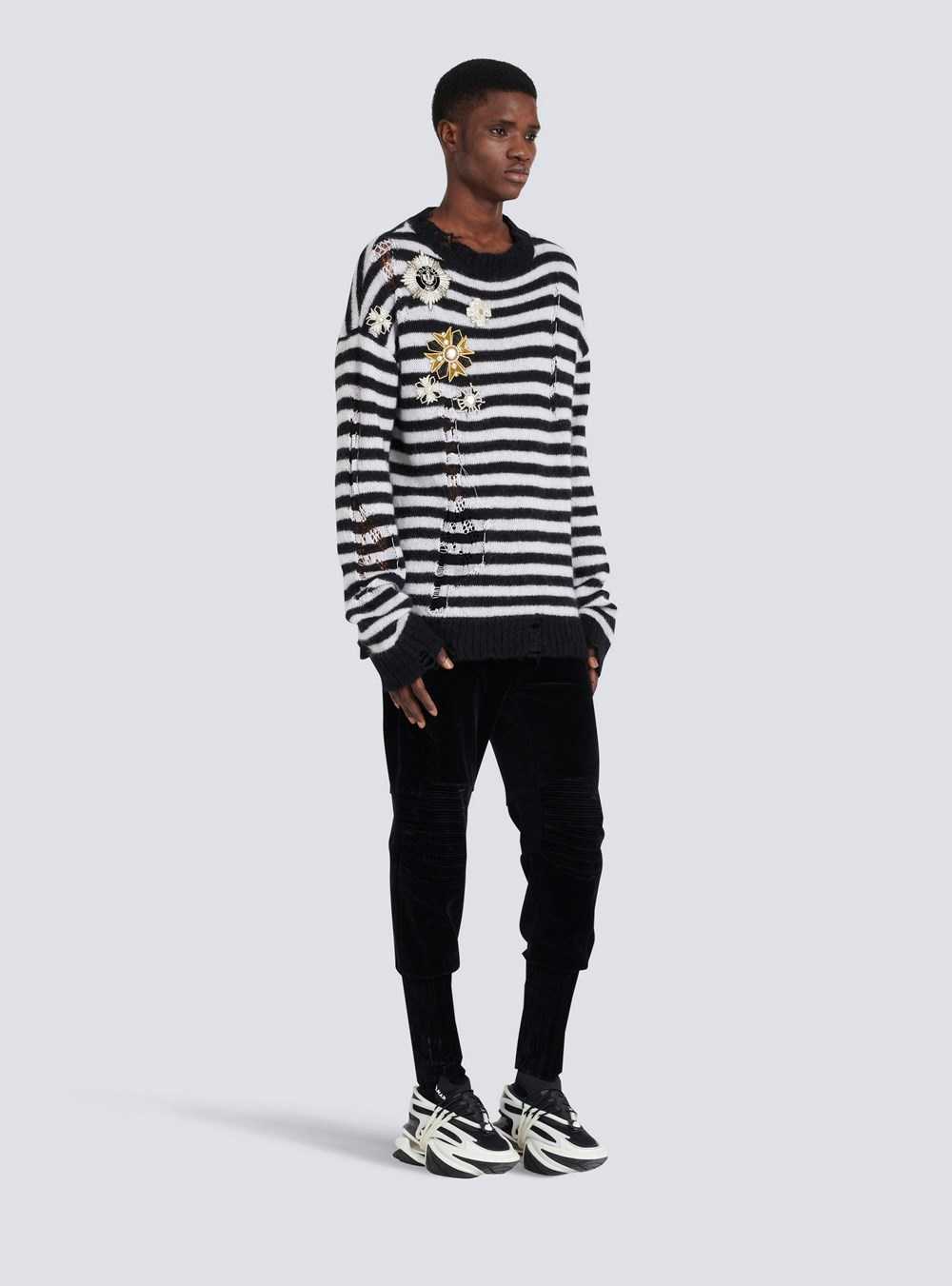 Balmain Unisex - Ripped Knit Nautical Sweater With Brooches Black | ETQZGSR-49