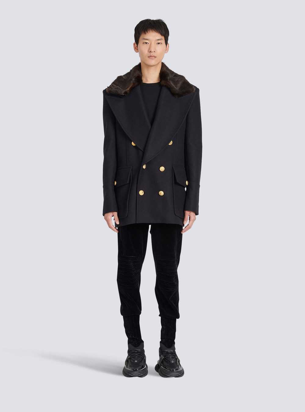 Balmain Unisex - Six-button Wool Coat With Detachable Collar Navy | NYUMSAR-73