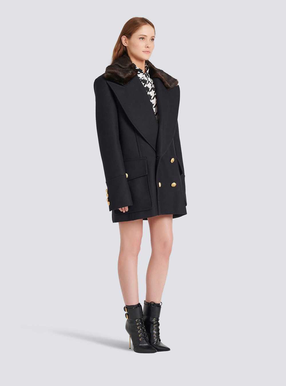 Balmain Unisex - Six-button Wool Coat With Detachable Collar Navy | NYUMSAR-73