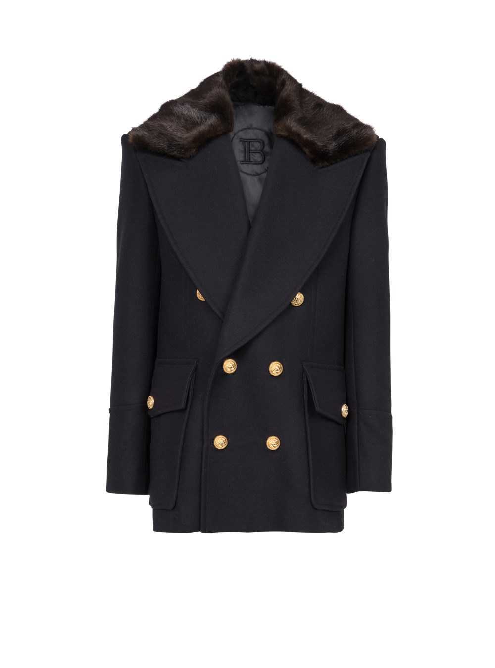 Balmain Unisex - Six-button Wool Coat With Detachable Collar Navy | NYUMSAR-73