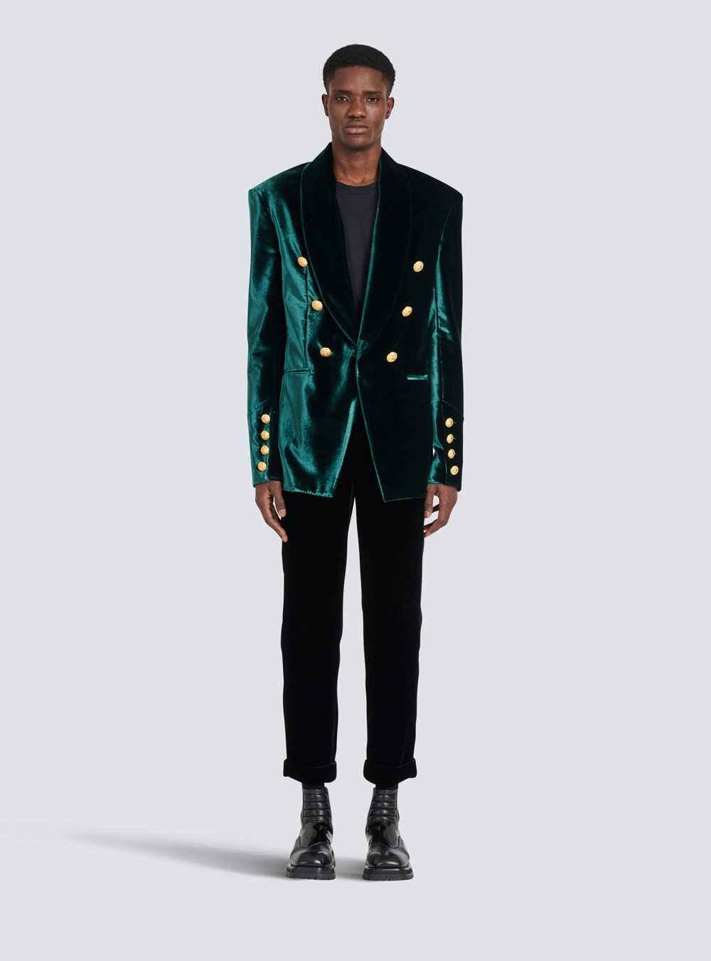 Balmain Velvet Blazer With Monogram Lining Green | WXNMSRB-03