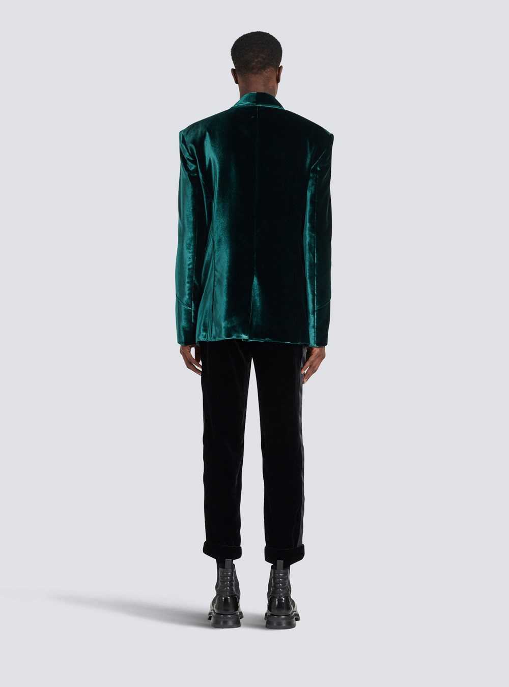 Balmain Velvet Blazer With Monogram Lining Green | WXNMSRB-03