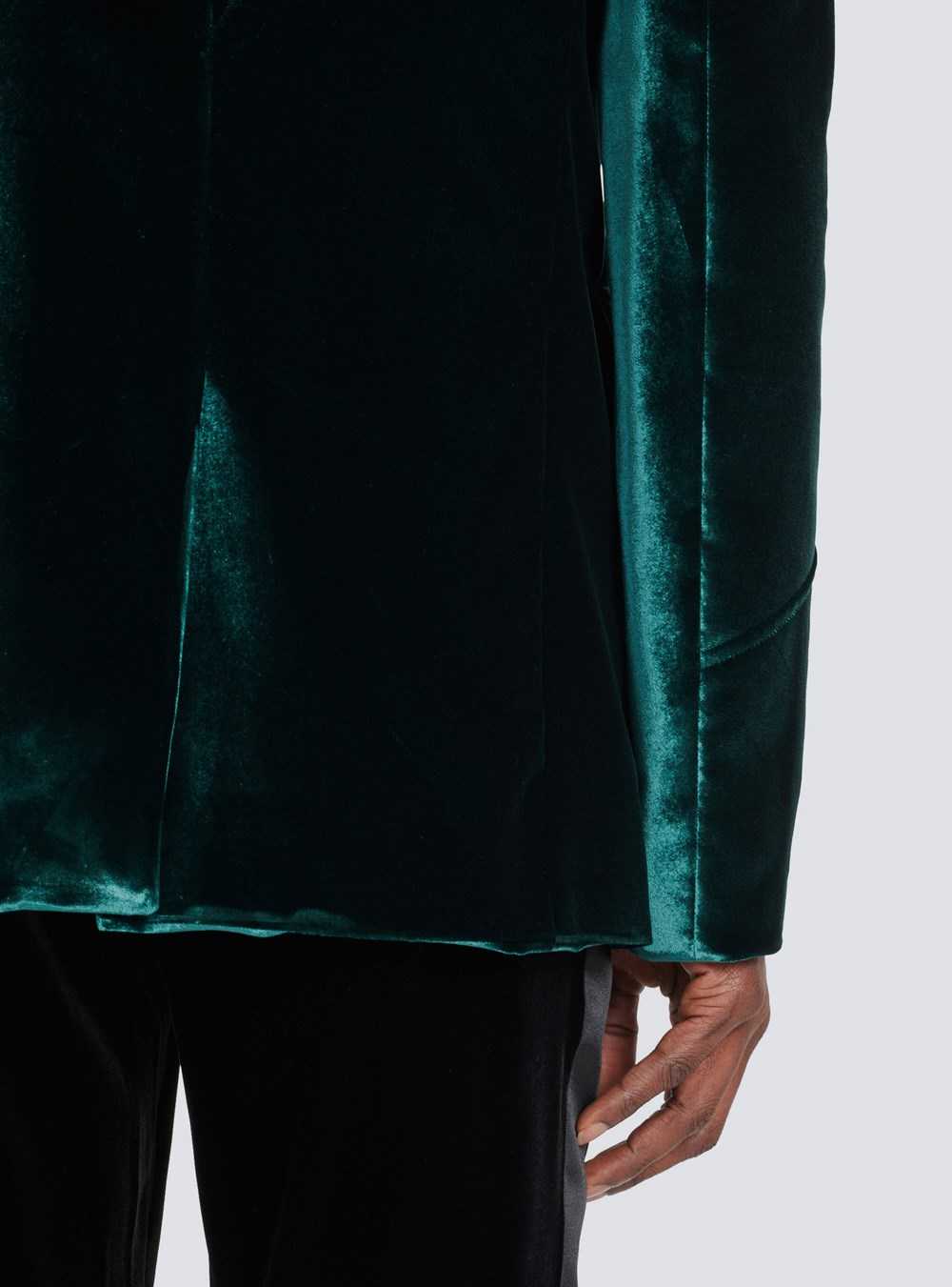 Balmain Velvet Blazer With Monogram Lining Green | WXNMSRB-03