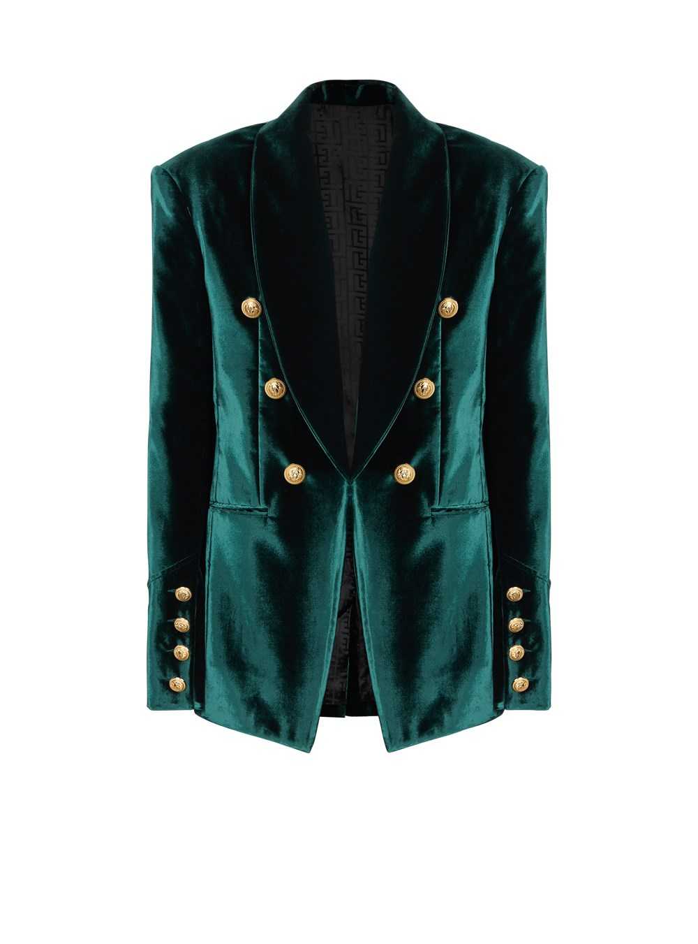 Balmain Velvet Blazer With Monogram Lining Green | WXNMSRB-03