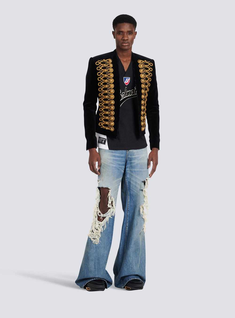 Balmain Velvet Brandenburg Spencer Jacket With Golden Embroidery Gold | UPXCSTA-09