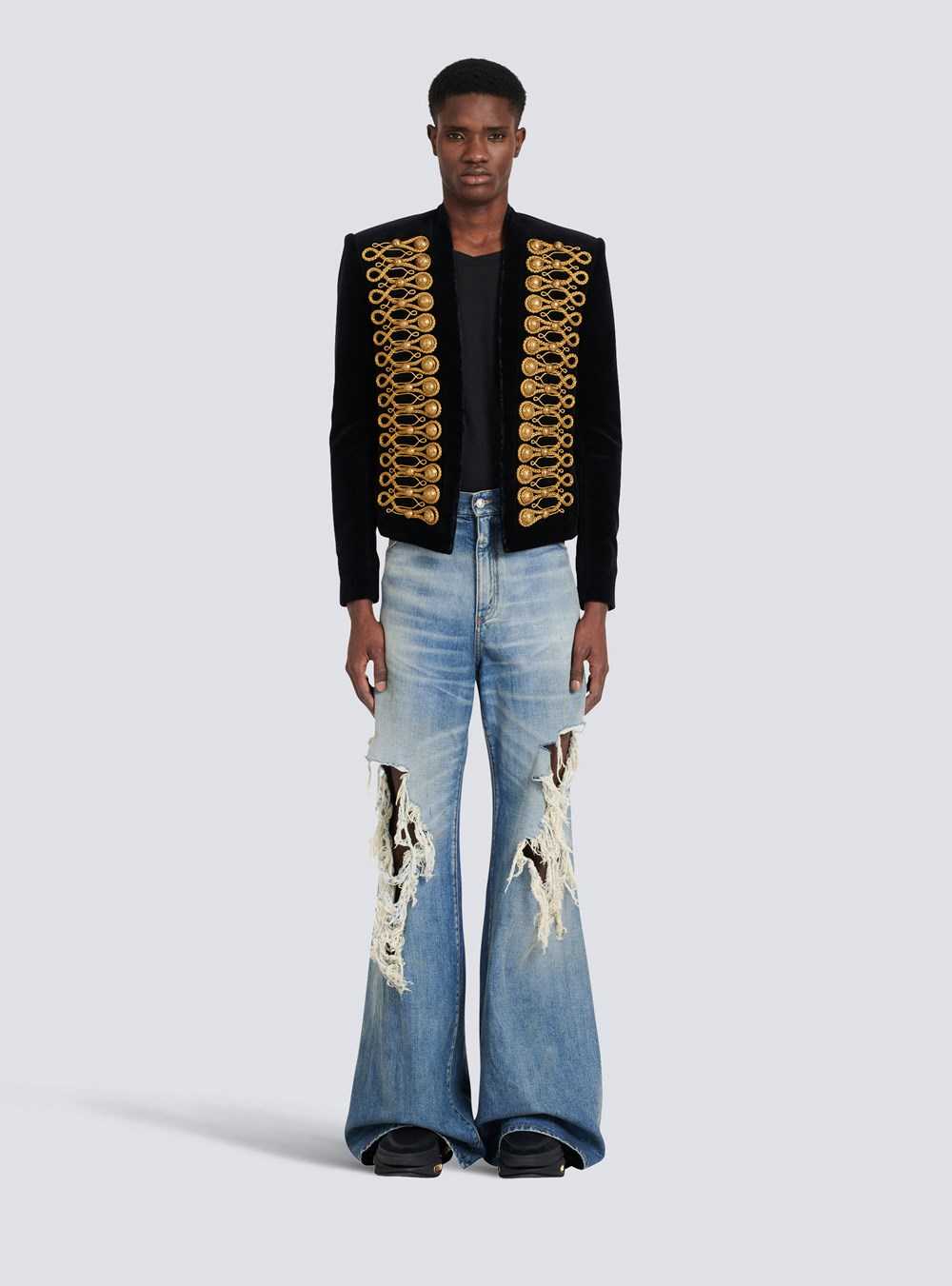 Balmain Velvet Brandenburg Spencer Jacket With Golden Embroidery Gold | UPXCSTA-09