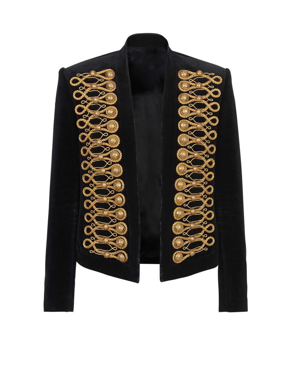 Balmain Velvet Brandenburg Spencer Jacket With Golden Embroidery Gold | UPXCSTA-09