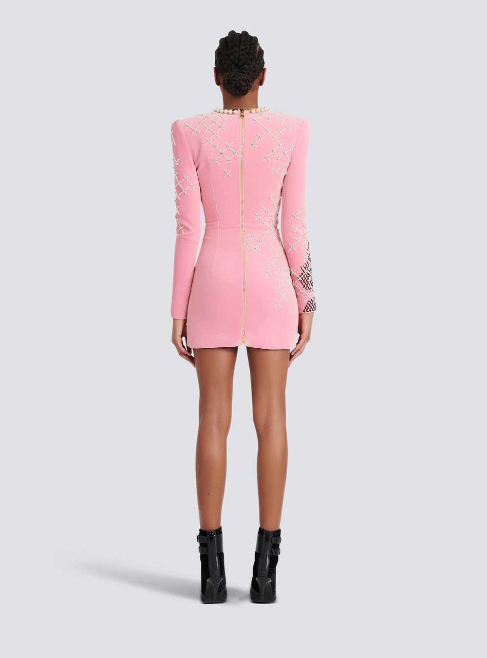 Balmain Velvet Dress With Embroidery Pink | UNQWETZ-15