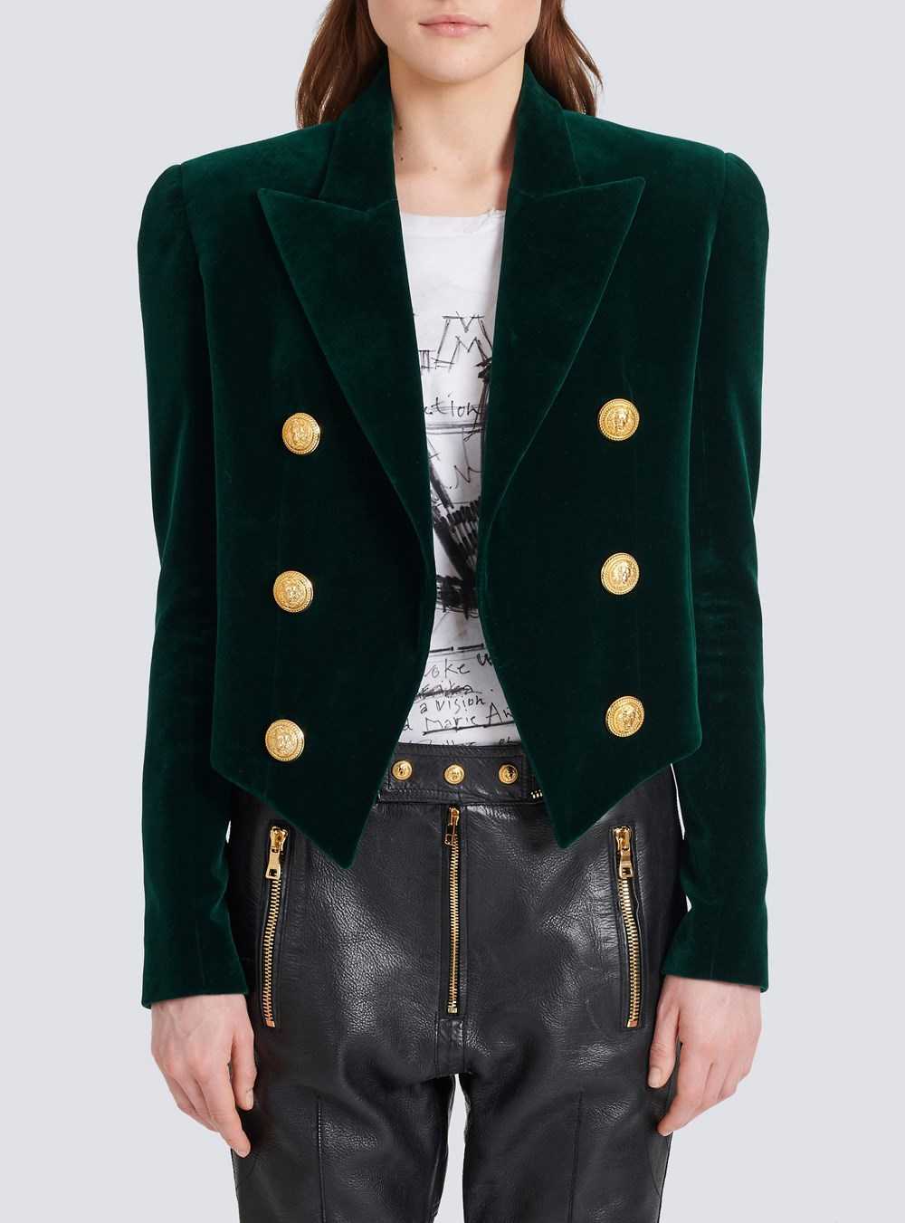 Balmain Velvet Spencer Jacket Green | RAJESLU-82