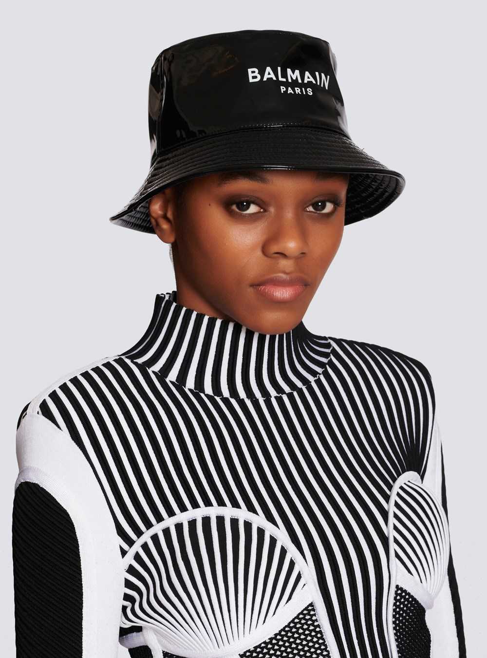 Balmain Vinyl Bucket Hat With Balmain Logo Black | KCQXFAB-53