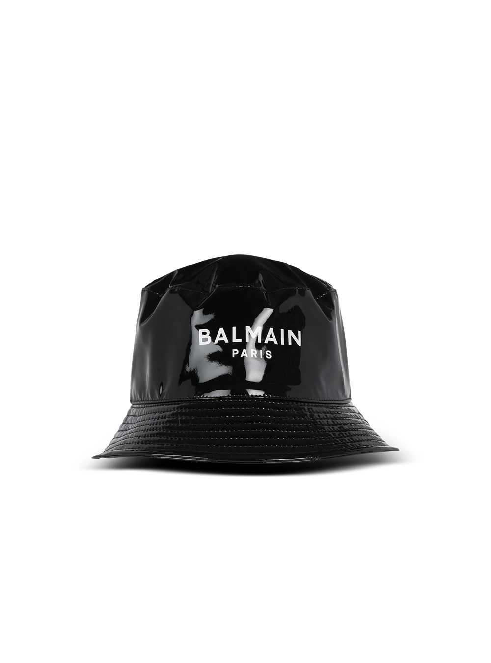 Balmain Vinyl Bucket Hat With Balmain Logo Black | KCQXFAB-53