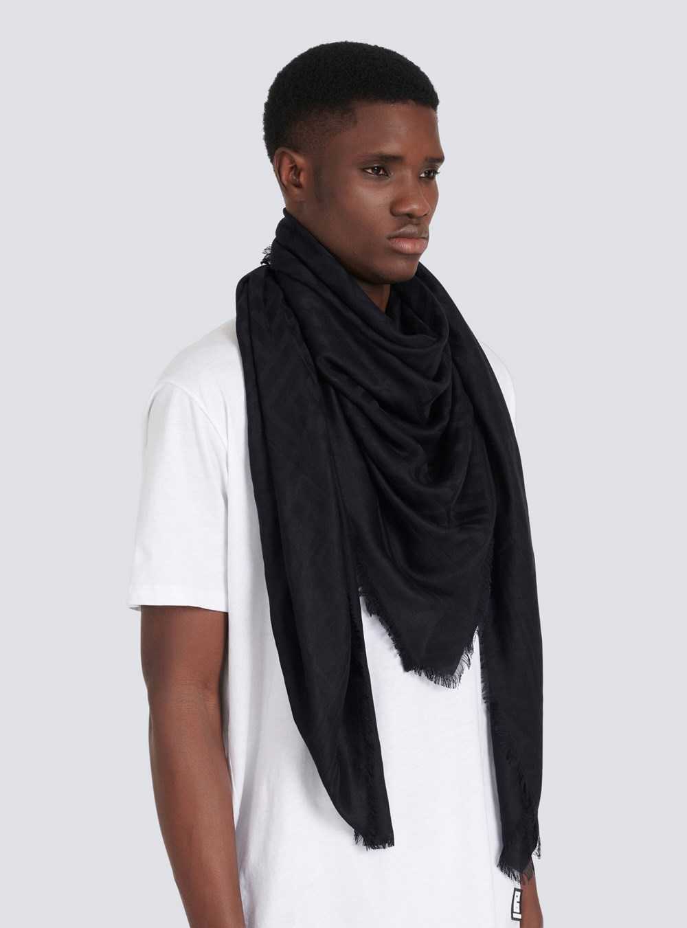 Balmain Viscose Scarf With Balmain Monogram Pattern Black | TMJXHBI-84