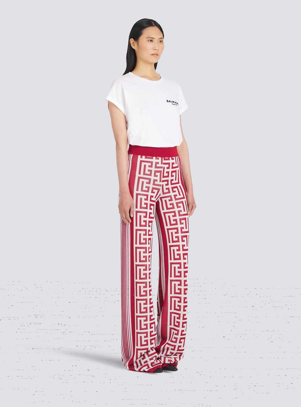 Balmain Wide Balmain Eco-designed Monogram Pants Red | PGCSTXQ-23