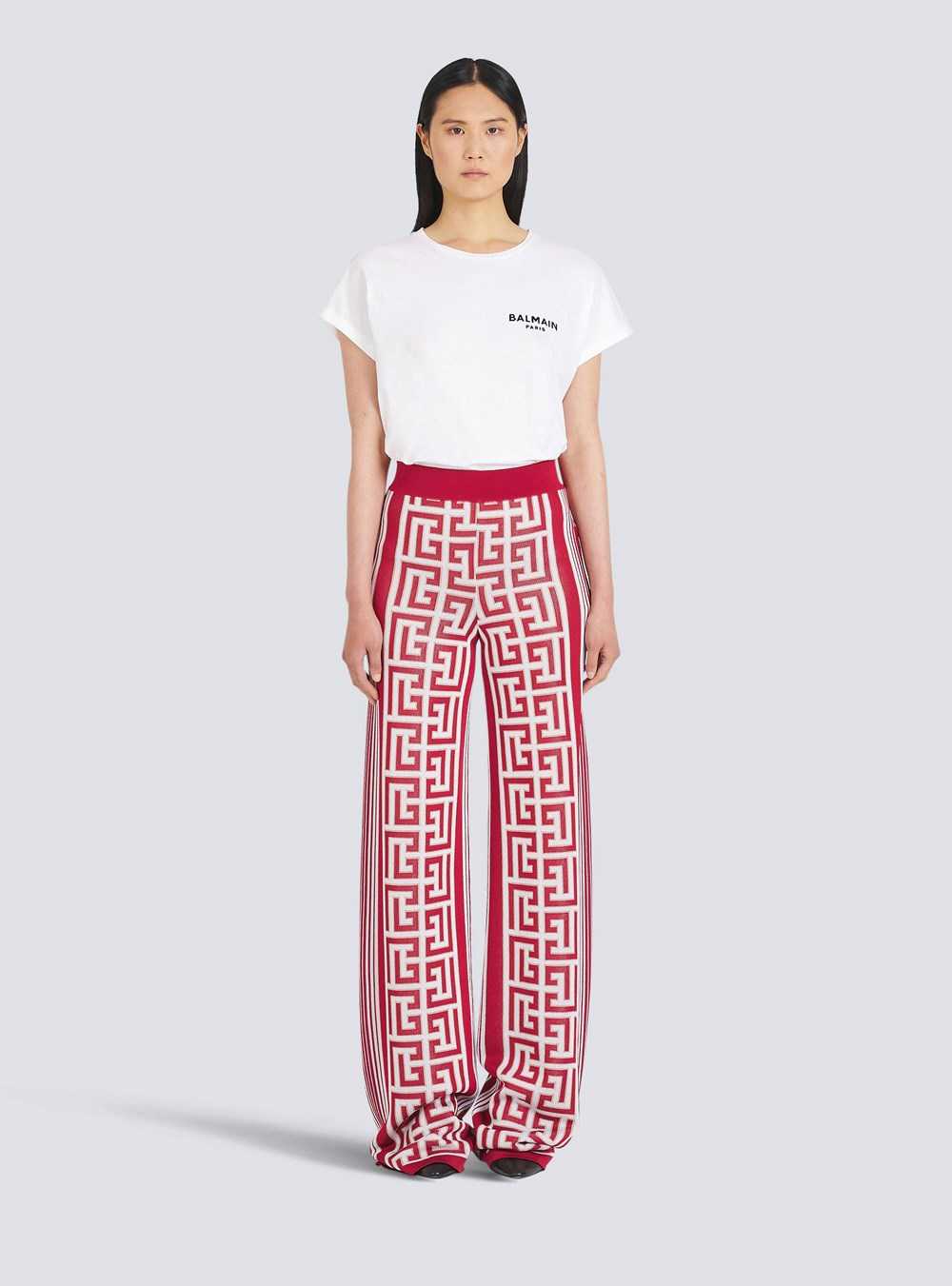 Balmain Wide Balmain Eco-designed Monogram Pants Red | PGCSTXQ-23