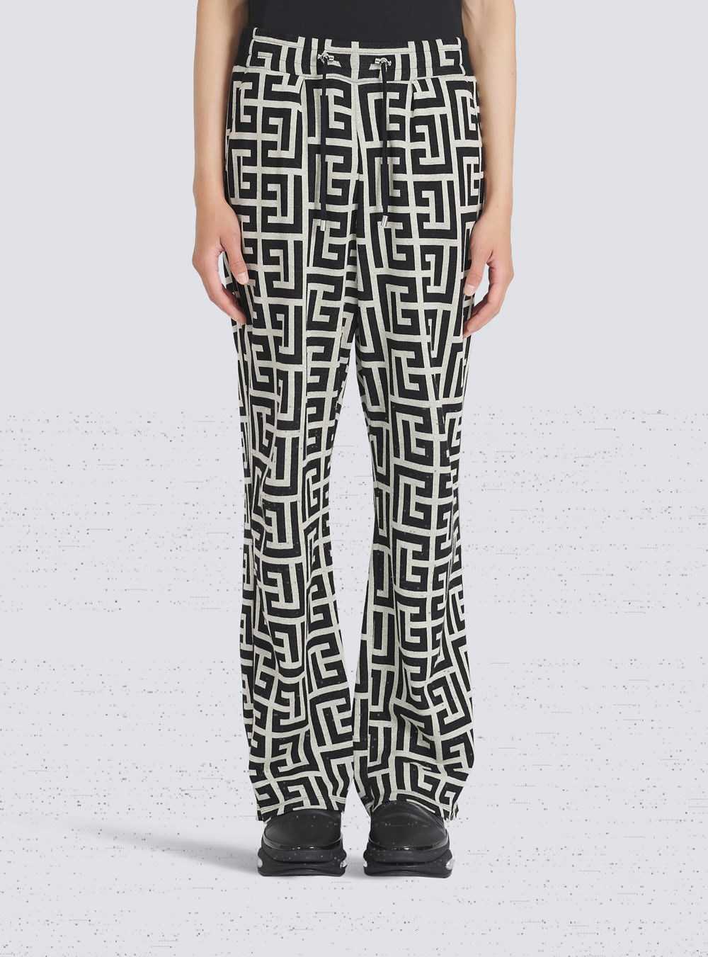 Balmain Wide Jacquard Balmain Monogram Pyjama Pants Black | YVPFQMT-79