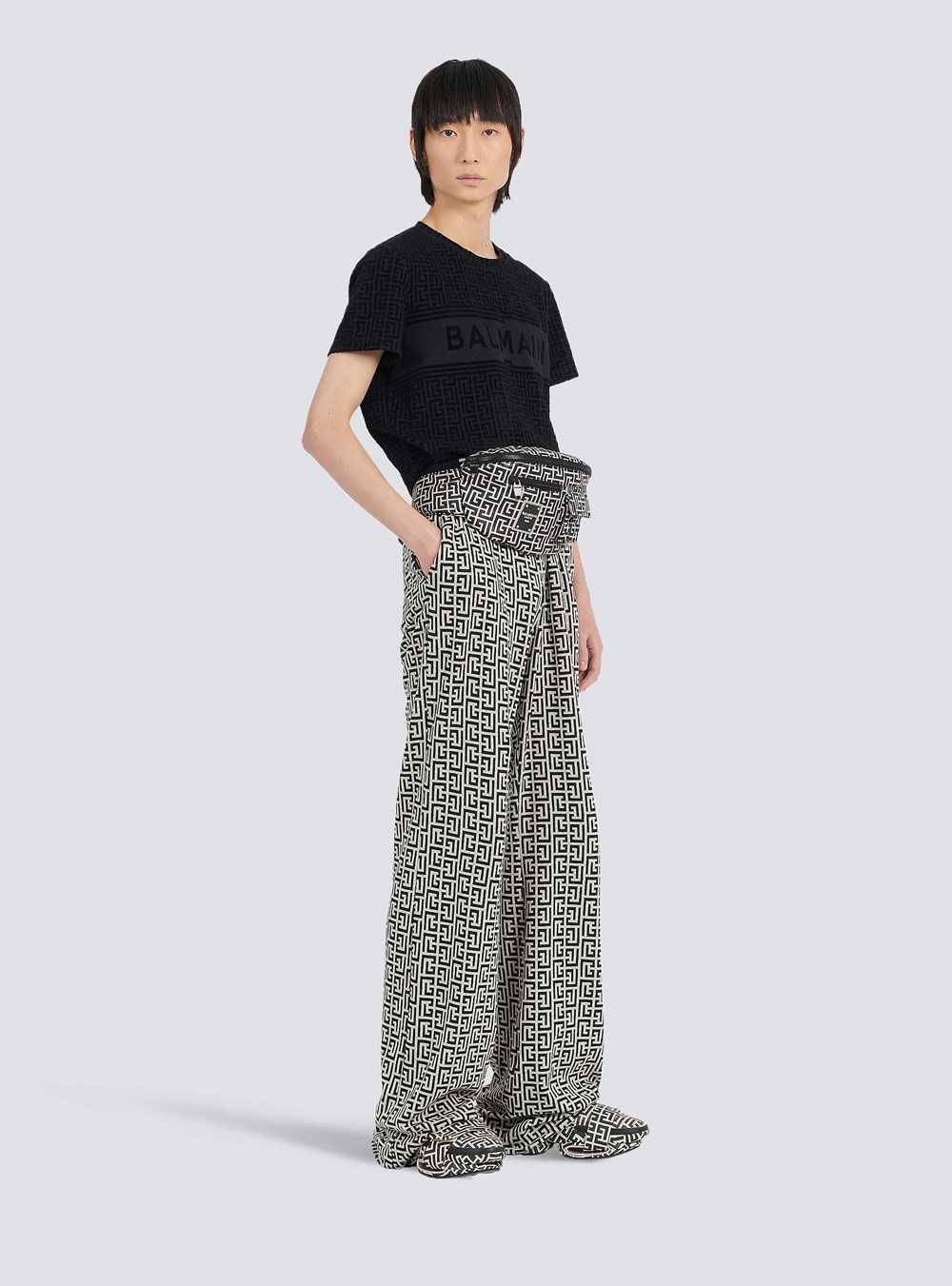 Balmain Wide Jersey Balmain Monogram Pants Black | FXDIJRE-32