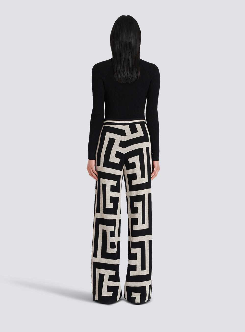 Balmain Wide Knit Pants With Maxi Balmain Monogram Black | YOKJLTS-79