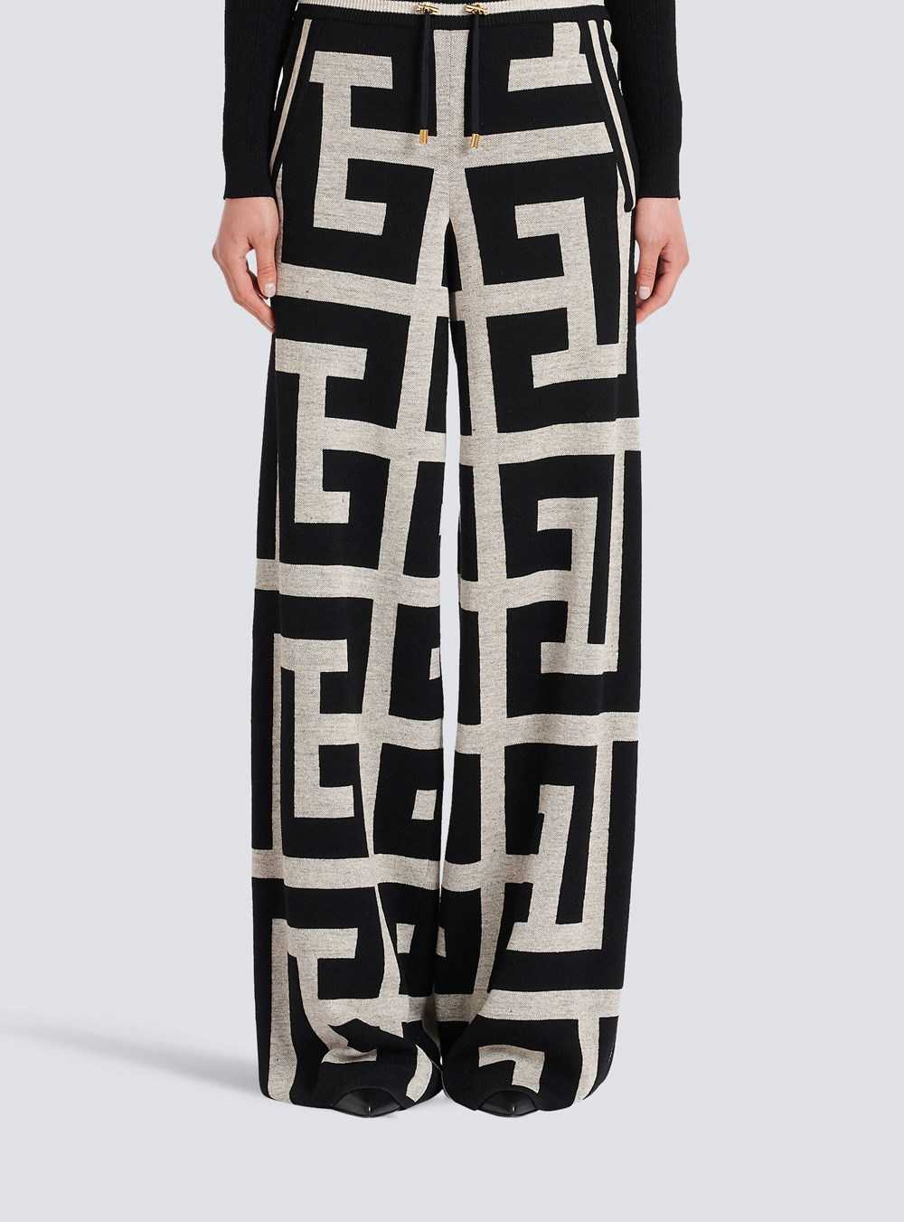 Balmain Wide Knit Pants With Maxi Balmain Monogram Black | YOKJLTS-79