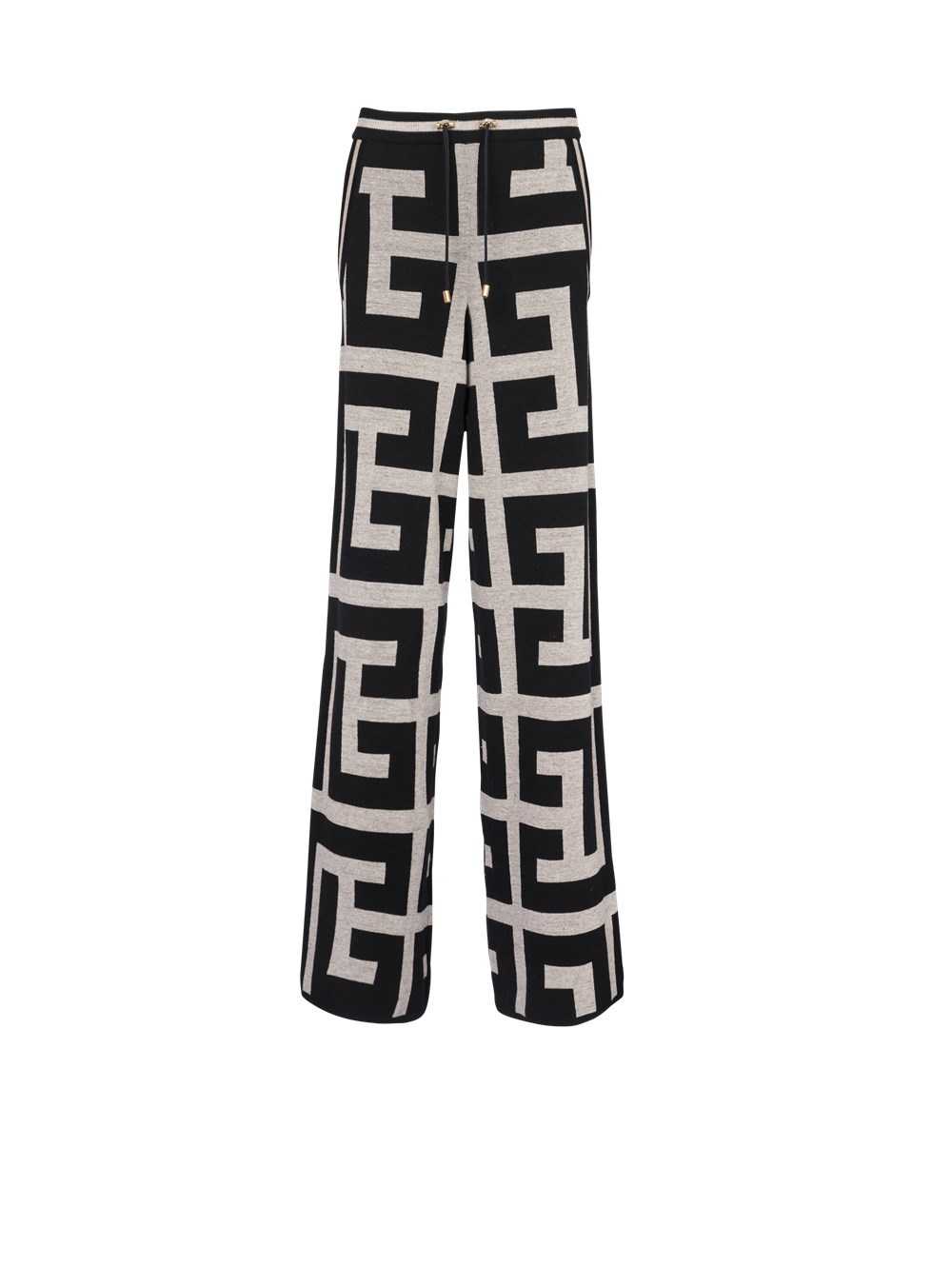 Balmain Wide Knit Pants With Maxi Balmain Monogram Black | YOKJLTS-79