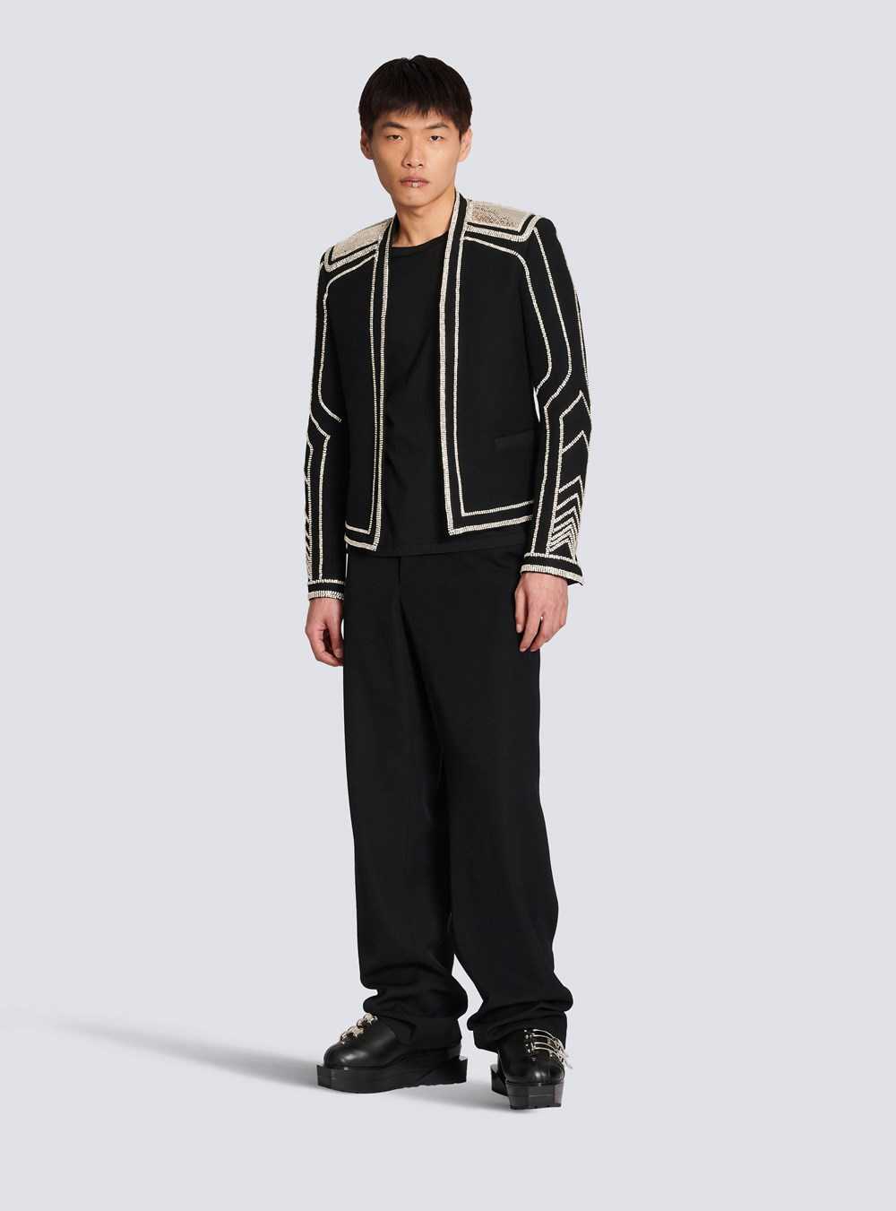 Balmain Wide-leg Wool Trousers Black | OREGFTP-30