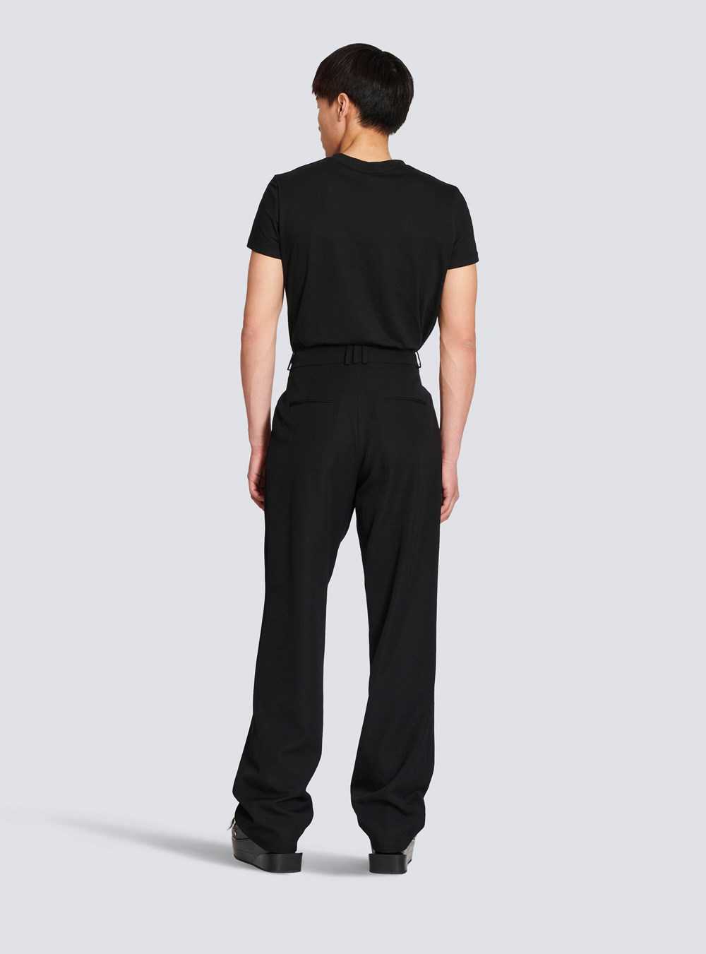 Balmain Wide-leg Wool Trousers Black | OREGFTP-30