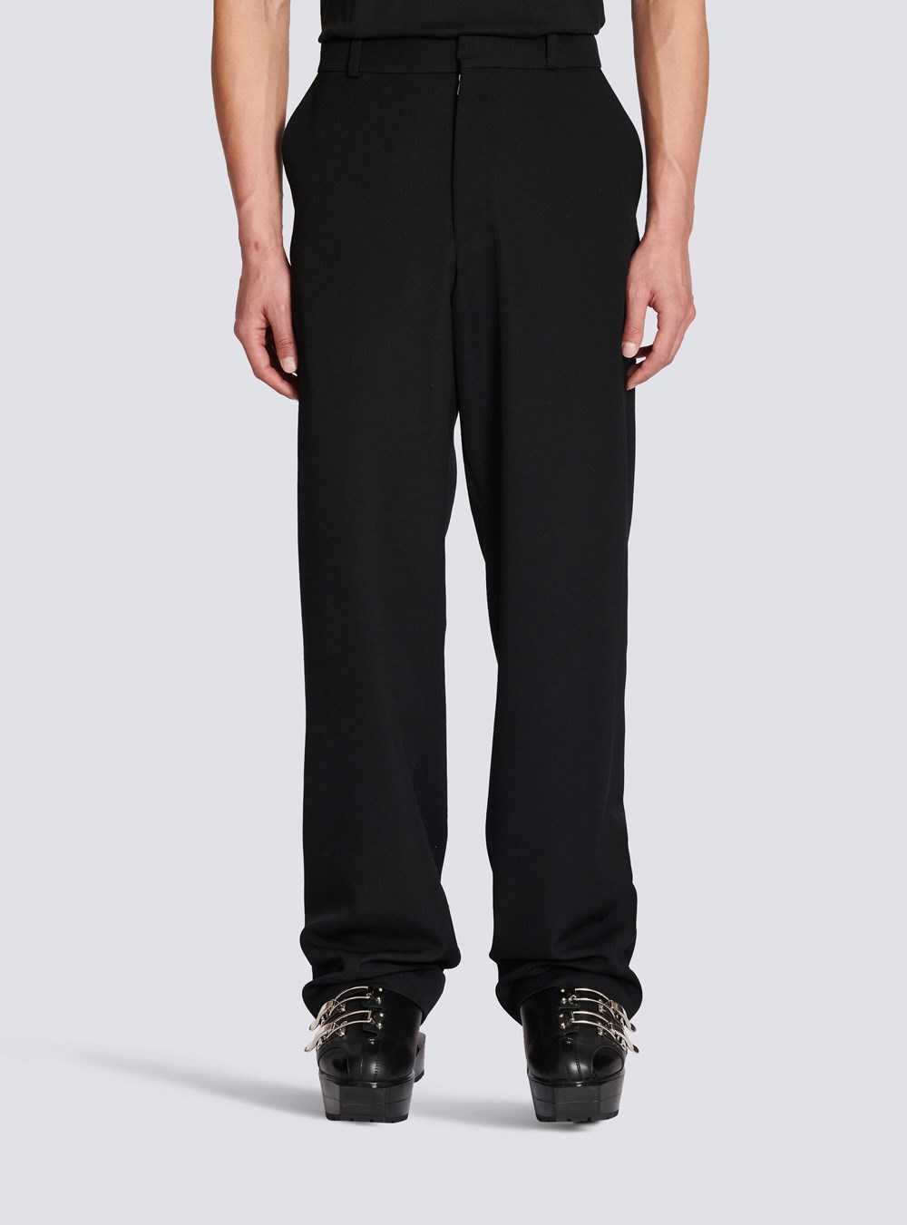 Balmain Wide-leg Wool Trousers Black | OREGFTP-30