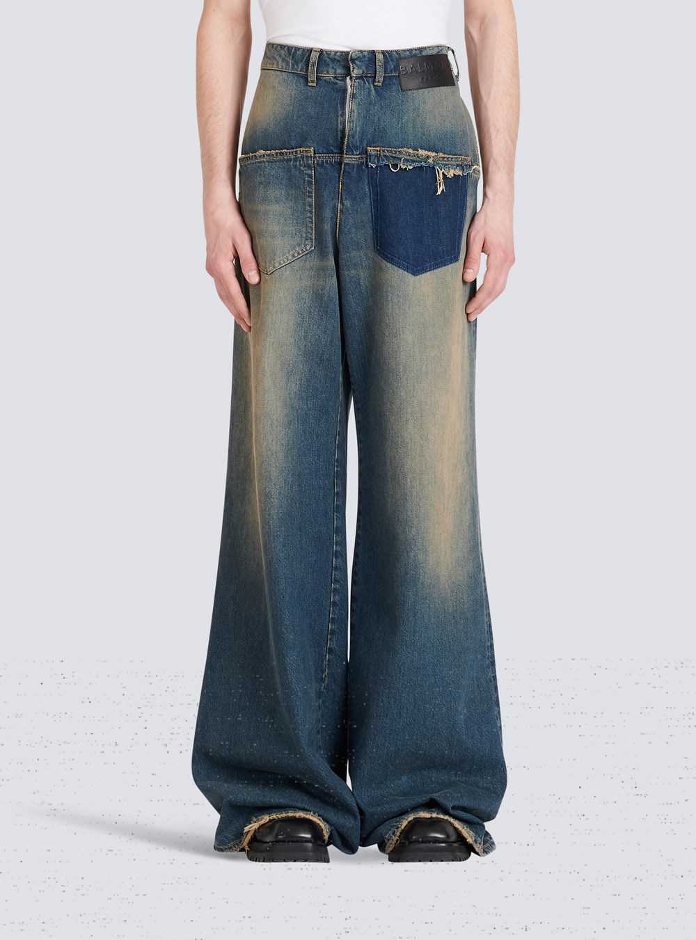 Balmain Wide-legged Faded Cotton Reversed Jeans Blue | AVISDWC-39