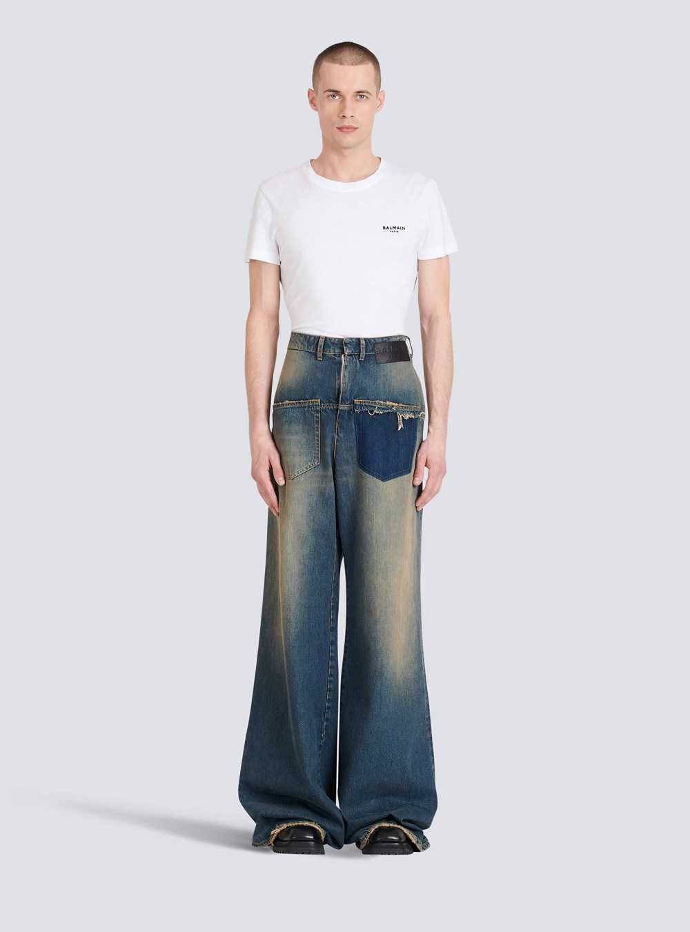 Balmain Wide-legged Faded Cotton Reversed Jeans Blue | AVISDWC-39