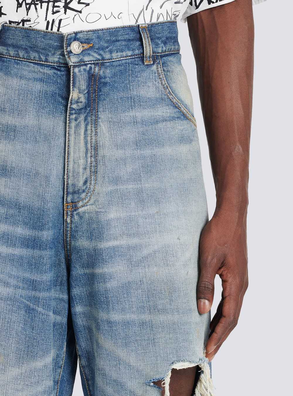 Balmain Wide-legged Ripped Cotton Jeans Blue | LRVCNED-01