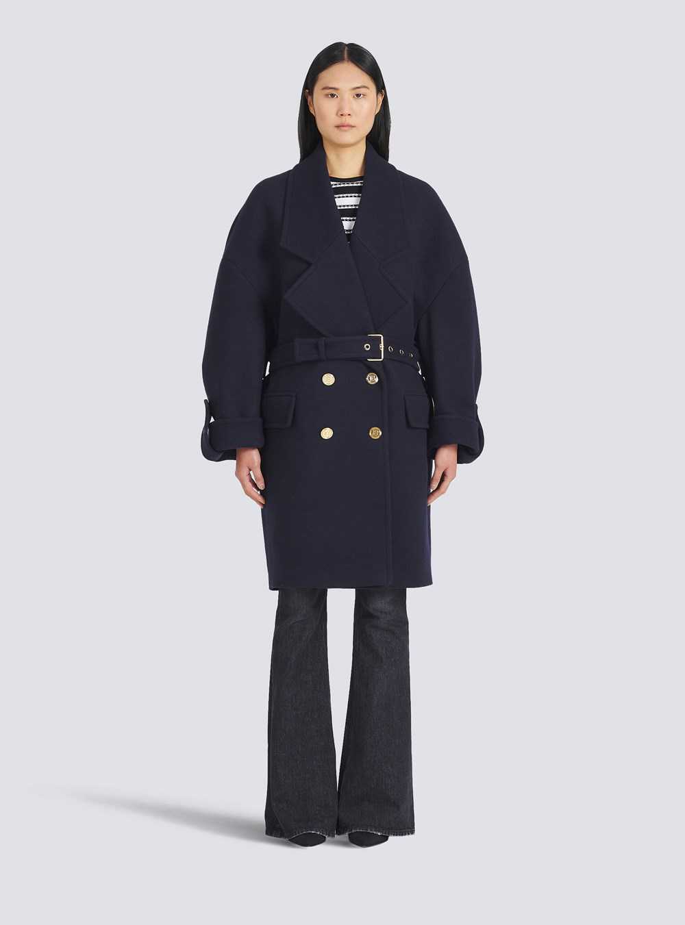 Balmain Wool And Cashmere Pea Coat With Double-breasted Gold-tone Buttoned Fastening Navy | ZCOISHE-15