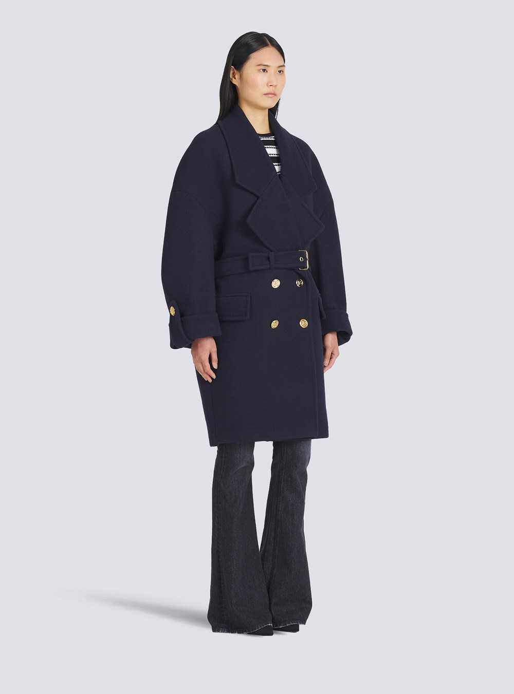 Balmain Wool And Cashmere Pea Coat With Double-breasted Gold-tone Buttoned Fastening Navy | ZCOISHE-15