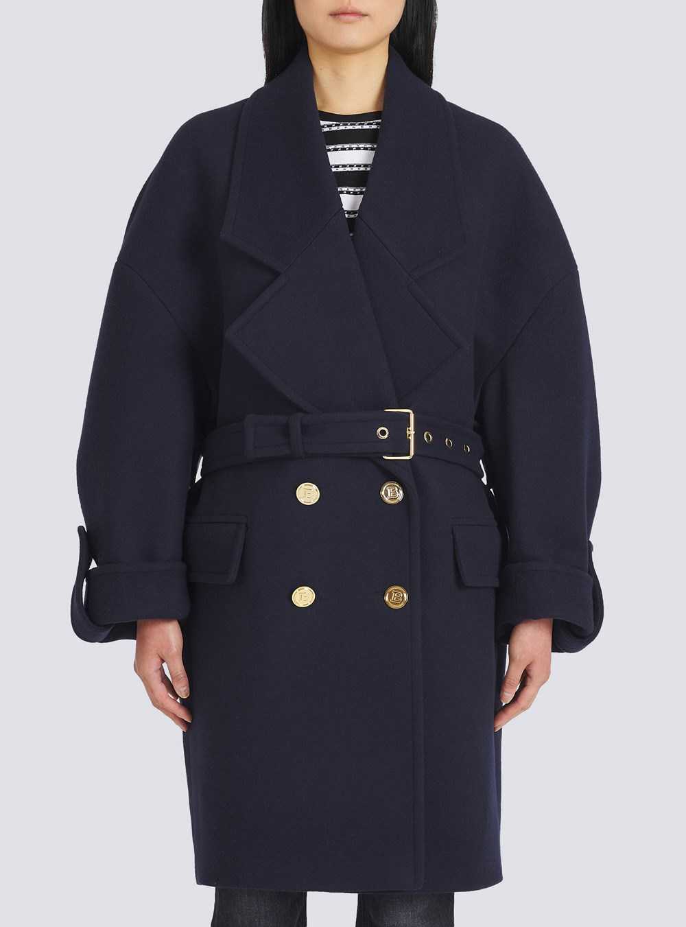 Balmain Wool And Cashmere Pea Coat With Double-breasted Gold-tone Buttoned Fastening Navy | ZCOISHE-15