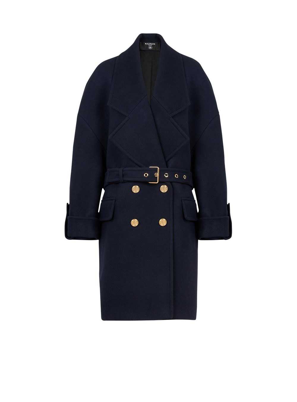 Balmain Wool And Cashmere Pea Coat With Double-breasted Gold-tone Buttoned Fastening Navy | ZCOISHE-15