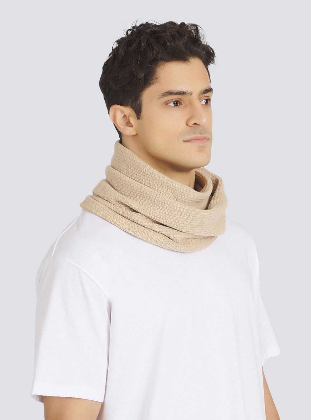 Balmain Wool And Cashmere Scarf With Embroidered Balmain Logo Beige | EBDICHZ-98