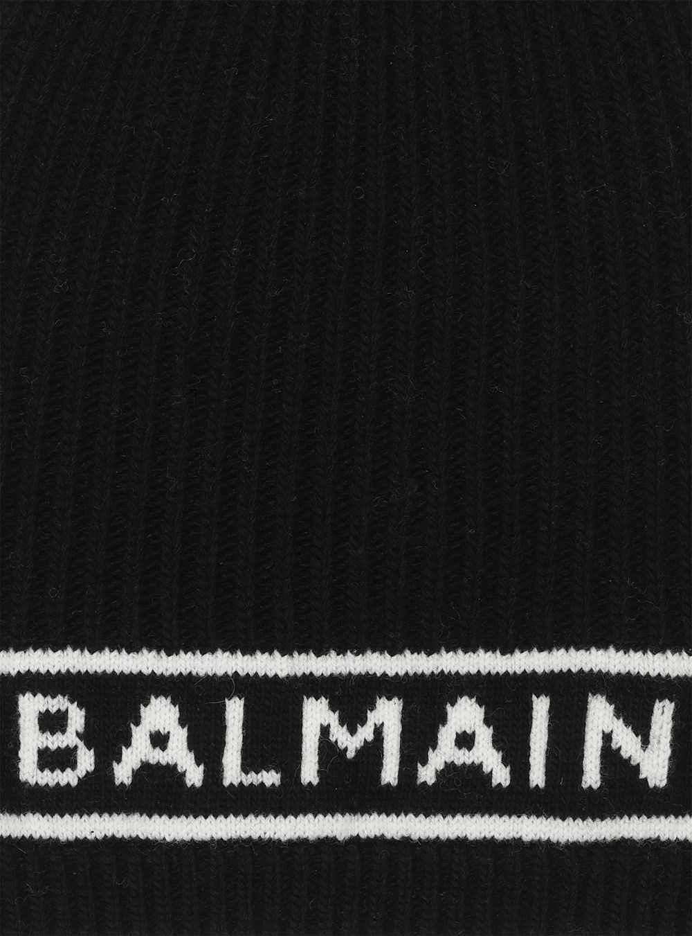 Balmain Wool Beanie With Embroidered Balmain Logo Black | HPUOBIA-90